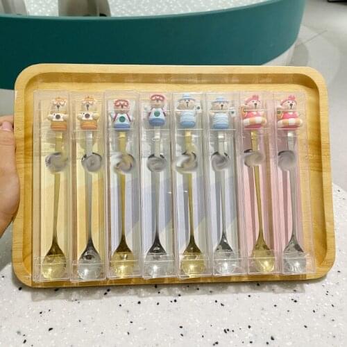 Star Coffee Spoon Cute Cartoon Bear Doll Long Handle Drainage Stirring Rod Stainless Steel Exquisite Dessert Spoon