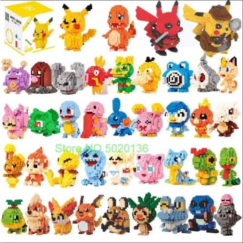 41 Style Small Building Pokemones Blocks Small Cartoon Picachu Animal Model Education Game Graphics Bricks Pokemones Toys