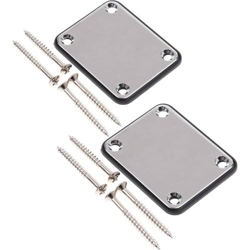 2 Pcs Guitar Metal Neck Plates with Plastic Mat for Strat Tele Style Electric Guitar Replacement, Chrome