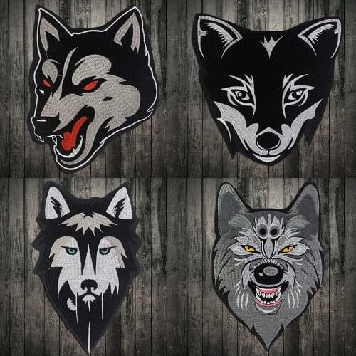 Fashion Wolf Head embroidery patch, front size motorcycle motorcycle T-shirt patch for jacket clothes Iron on