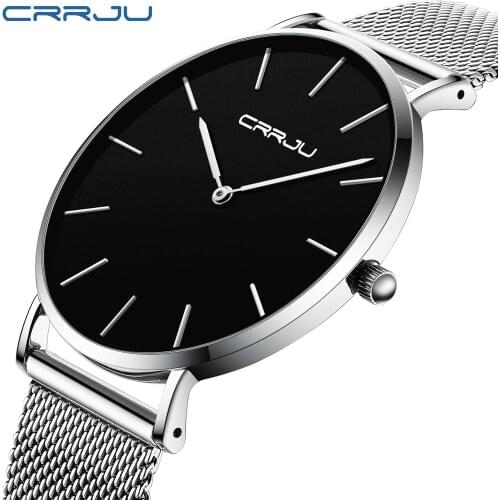 CRRJU Top Brand Ultra thin Quartz Watches Mens Casual Black Japan quartz-watch stainless steel clock male Relogio Masculino New