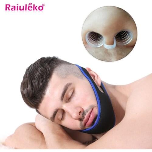 Anti Snore Chin Strap Aid Sleeping Belts+Silicone Anti Snoring Nose Clip Snore Anti Snore Devices Set Stop Snoring Devices