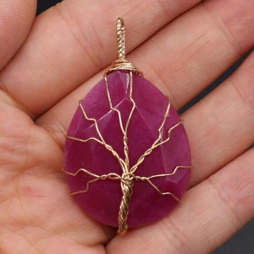 Natural Stone Charm Pendant Water Drop Shape Winding Copper Wire for Jewelry Making DIY Necklace Accessories Size 30x45mm