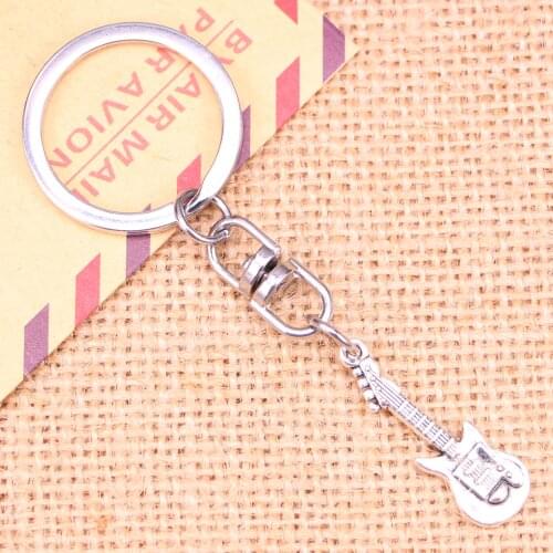 New Fashion Keychain 35x12mm electic guitar Pendants DIY Men Jewelry Car Key Chain Ring Holder Souvenir For Gift