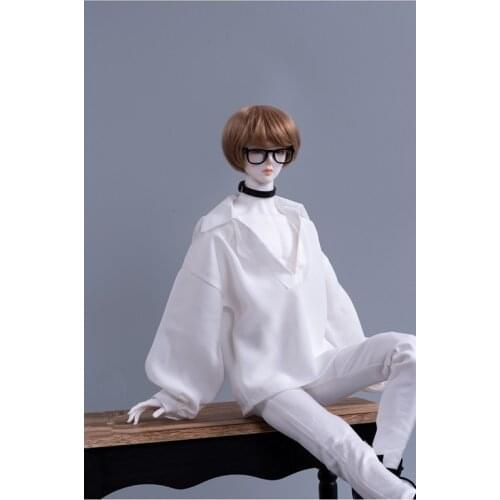 BJD doll clothes is suitable for 1/3 1/4 Uncle size white chiffon big v neck puffed sleeve shirt doll accessories