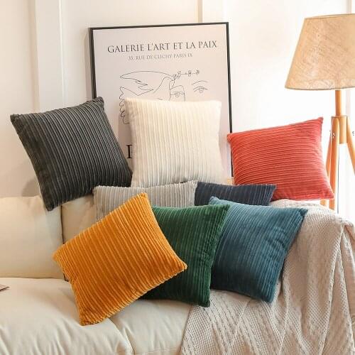 Solid Color Sofa Velvet Rectangle Soft Throw Pillows Cases for Couch Nordic Striped Folds Decorative Cushions Cover Home Decor