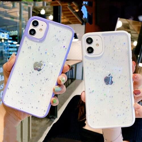 Transparen Candy Color Bling Glitter Case For iPhone 13 12 Mini 11 Pro Max XS X XR 6 6S 7 8 Plus SE 2020 Clear Shockproof Bumper