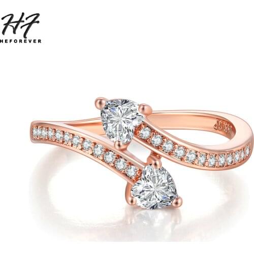 Romantic Double Love Heart Ring For Women Arrow Shaped AAA+ Cubic Zirconia Rose Gold Color Special Gift Fashion Jewelry R834