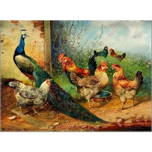 Needlework for embroidery DIY DMC High Quality - Counted Cross Stitch Kits 14 ct Oil painting - Peacock and chickens