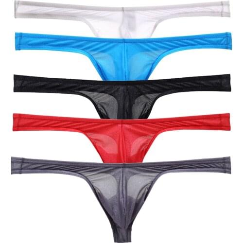 5PCS/Lot Sexy Mens Underwear Bikini Ice Silk G-string Bulge Pouch Panties Mens Thong Seamless Underpants Tangas Hombre Sexy Gay