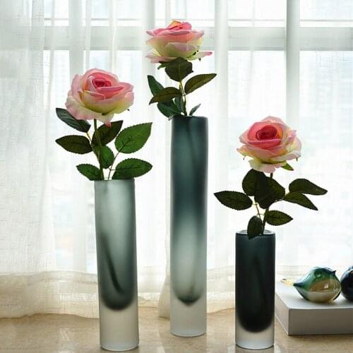 Nordic Style Glass Vase Living Room Porch Frosted Flower Vase Bedroom Decorative Vases Straight Tube Art Vase Decoration Home