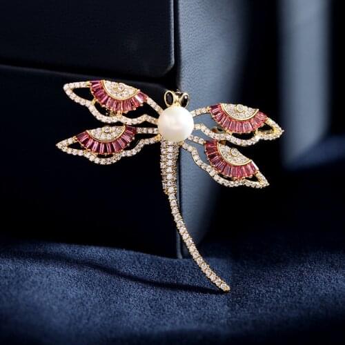Micro Pave Cubic Zirconia Dragonfly Brooches Pins Luxury Jewelry Women Fashion Wedding Party Brooch Statement Insect Corsage