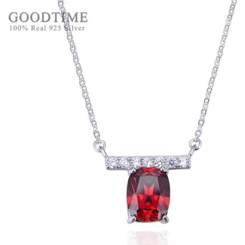 Noble Women Pendan Pure 925 Sterling Silver Clavicle Necklace Red Zircon Chain Necklace Chain Jewelry Accessory For Girl Gift
