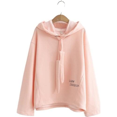 Pink Solid Women Hooded Sweatshirt Letter Print Drawstring Hoodies 2020 Autumen Winter Clothes Korean Style Female Basic Tops