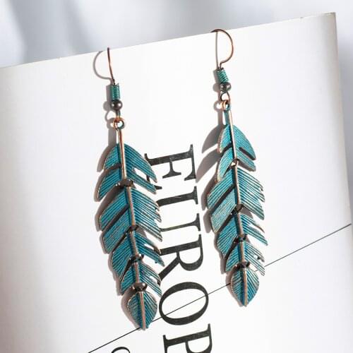 2018 New Trendy Fashion Antique Ethnic Long Leaf Dangle Drop Earrings Hanging for Women Wedding Jewelry Accessories