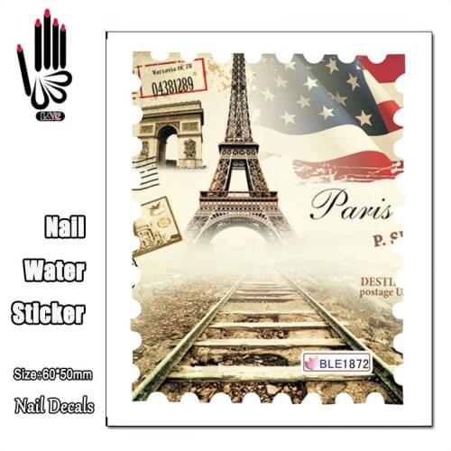 1 Sheet BLE1872 Eiffel Tower Nail Sticker Full Cover Nail Art Water Transfer Sticker Decal Decoration
