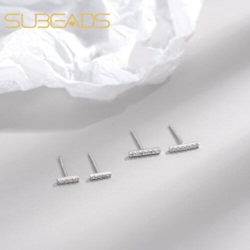 1Pairs Real 925 Sterling Silver Womens T-shaped Ear Stud Earrings For Women Crystal Rhinestone Tiny Earrings Jewelry Daily Gift