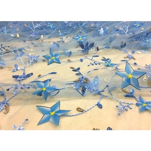 145*100cm embroiderd sequined stars 3D lady children Dress Applique DIY Lace Fabric Patch curtain table cover free shipping
