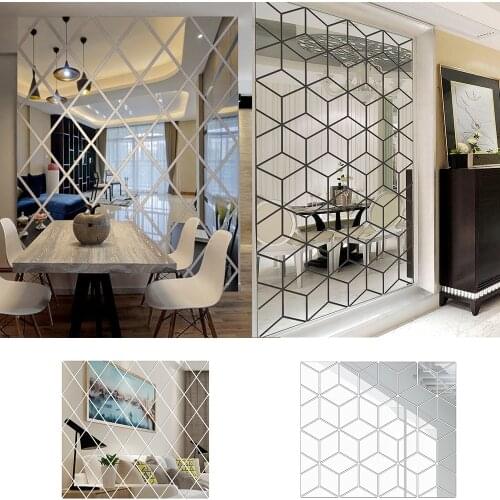 2 Style Sliver 3D Mirror Wall Sticker DIY Diamonds Triangles Acrylic Wall Stickers Mirror Decals Art Ornaments Home Decoration