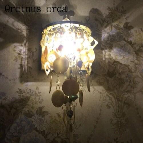 American country garden shell wall lamp bedroom restaurant bar corridor creative art mirror front wall lamp free shipping