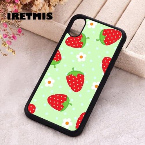 Iretmis 5 5S SE Phone Cover Cases for iPhone 6 6S 7 8 Plus X Xs Max XR 11 12 MINI Pro Rubber Silicone Green Strawberry Field