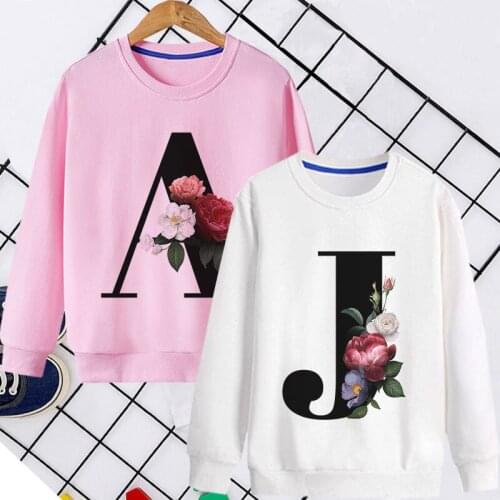 Unisex Winter New T-Shirt Fashion Letter Girls Hooded Sweater Harajuku Retro Boy Flower Element Pretty Round Neck Children