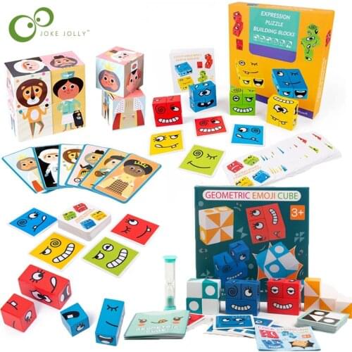 Children Wooden Expression Puzzled Magic Cube Building Blocks Montessori Educational Toys Logical Thinking Parent-child Gift ZXH