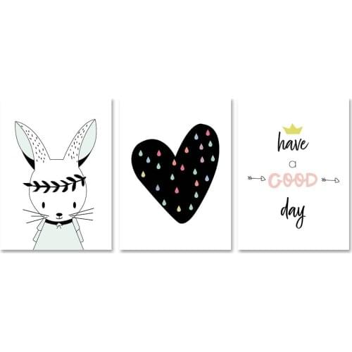 Baby Bunny Cartoon Wall Art Canvas Poster Nursery Quote Heart Print Painting Picture Nordic Kids Girls Bedroom Decoration