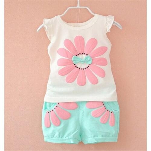 2018 toddler baby girls summer clothing sets flower 2pcs girls summer clothes set kids sport suit tracksuit sweatshirt