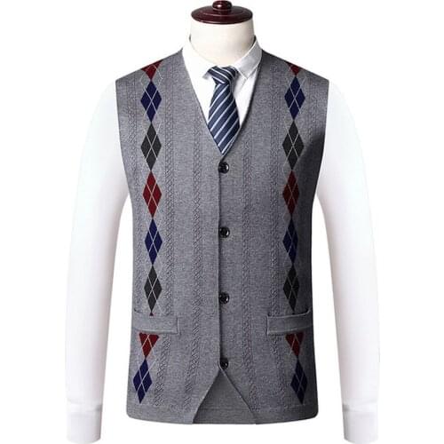 ERIDANUS Autumn Winter Mens Gold Velvet Knitted Vest Jacquard Single-breasted Cardigan Coat Thickened Anti-pilling Vest MWB034