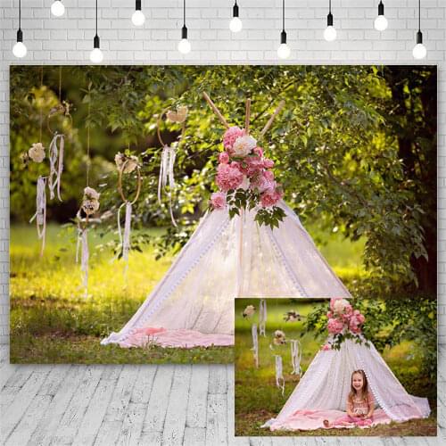Avezano Photography Backdrop Spring Flowers Tent Green Leaf Tree Wedding Outdoor Shoot Background For Studio Photozone Photocall