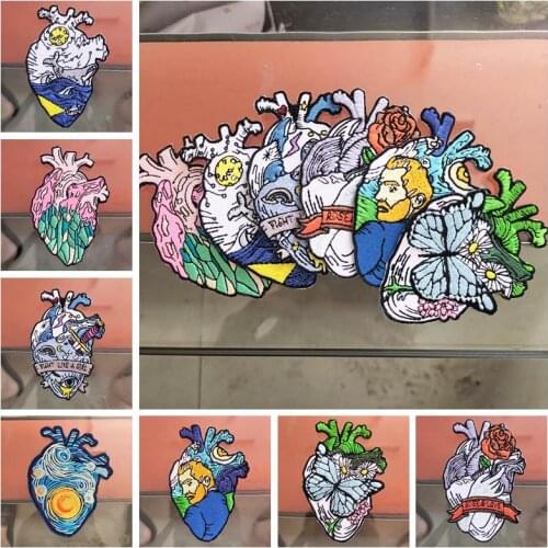 Hippie Rock Biker Patches On Clothes Heart Iron On Patches For Clothing Butterfly Stickers DIY Van Gogh Patch Embroidery Patch