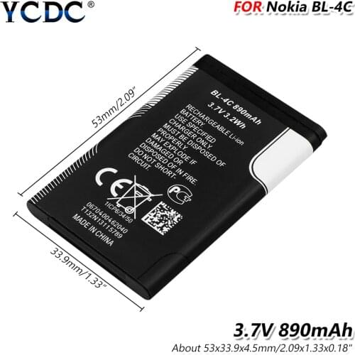 Lithium Li-Po phone battery 3.7V 890mAh BL4C BL-4C Battery For Nokia 6301 7270 7705 8208 6136S 6125 6260 6300 6102i 6170