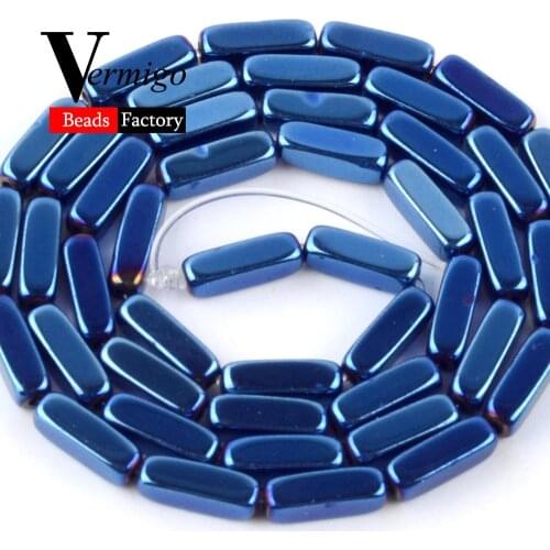 Natural Small Cuboid Shape Blue Hematite Stone Beads For Jewelry Making DIY Necklace Bracelet Spacer Loose Beads 3*9mm 15"