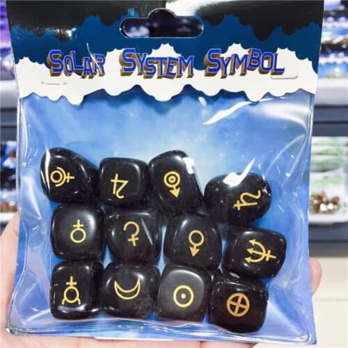 Natural Black Obsidian Stone Crystal 12 Star Hand Made Carved Solar System Symbols Fashion Carved Home Decoration Gifts
