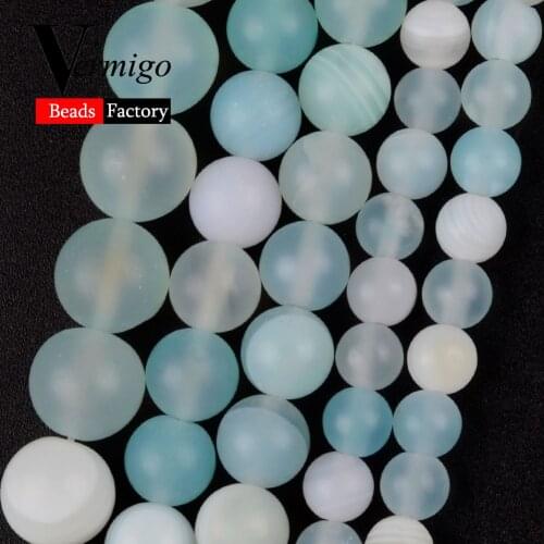 Natural Matte Light Blue Agates Stone Round for Jewelry Making 6-10mm Beads Diy Bracelet Necklace Accessories Wholesale 15"