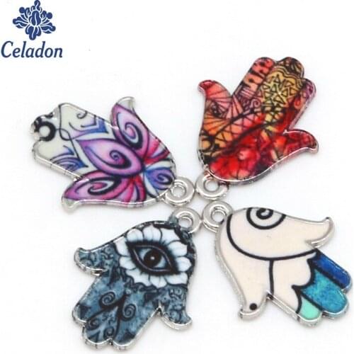New Fashion 18x23mm Hole Size 1.5mm Enamel Charm Pendant Drip Alloy Hand-shaped For Jewelry Making Bracelets Craft
