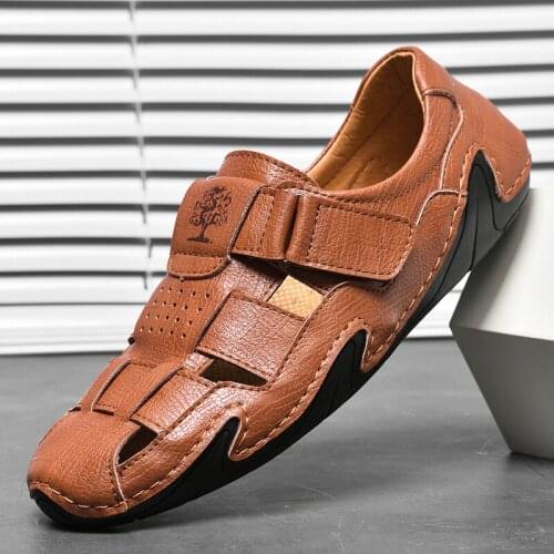 New Mens Sandals Summer Beach Wading Sandals Comfortable Men Shoes Genuine Leather Sandals Soft Outdoor Walking Men Sneakers