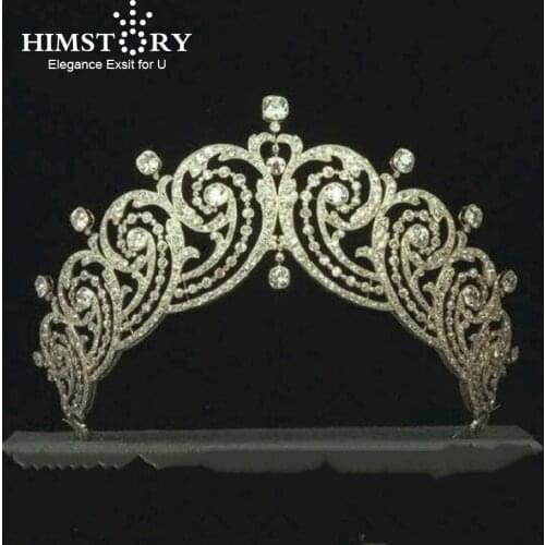 Himstory Royal Shinny Princess Full Zircon Brides Tiaras Crowns Retro European Hairbands Wedding Hair Accessories Prom Jewerly