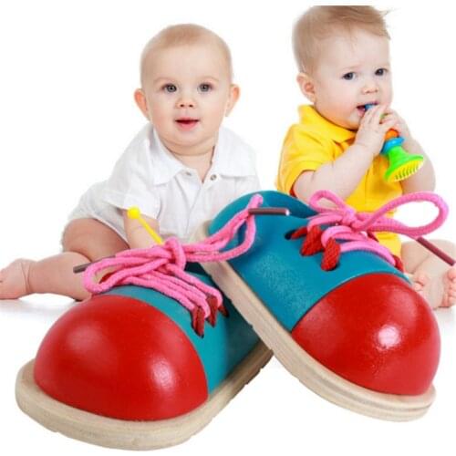 1pcs Kids Montessori Educational Toys Children Wooden Toys Toddler Lacing Shoes Early Education Montessori Teaching Aids Puzzle