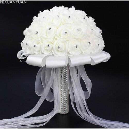 Wholesale Wedding Accessories Wedding Bouquets Hand Made Rose Flower Rhinestone Bridesmaid Bridal Wedding Bouquet De Mariage