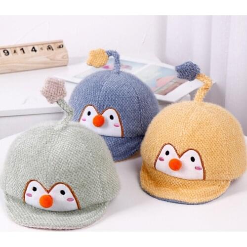 Autumn Winter Cartoon Penguin Children Hat Plush Baby Peaked Cap Warm Headwear Baseball Cap Baby Boy Girl Caps