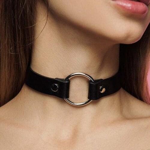 TRODEAM Sexy PU Leather Ring Collar Goth Neck Harness Woman Fetish Garter Belt Punk Adjustable Choker Gothic Bdsm Bondage Collar