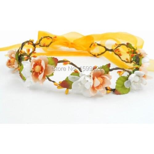 Cherry Blossom Flower Headband Music Festival Floral Tiara Orange White Dance Headdresses Garden Party Decoration Photo Props
