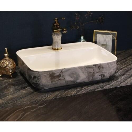 Rectangular antique Luxury bathroom vanities chinese Art Counter Top ceramic colour wash basin bathroom sinks