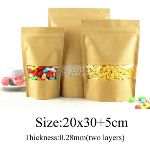 Size:20*30cm,100pcs/lot,Stand-up Kraft Paper Bag with Window ,Kraft Zipper/zip lock Bag,Kraft Paper Bag