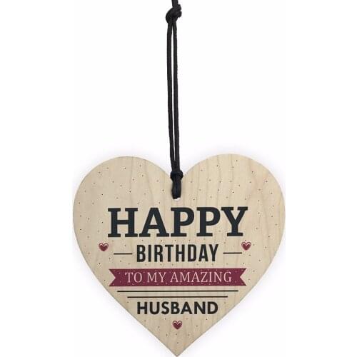 Happy Birthday Husband Wife Hubby Partner Wooden Heart Plaque Card Sign For Him Hearts Present Christmas Home DIY Decorations