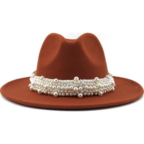 Hot Sell Vintage Jazz Panama Fedora Hat Women Men White Pearl Accessories Wide Brim 17 Solid Colrs Caps Casual Relaxation Caps