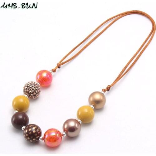 MHS.SUN New Arrival Autumn Style Baby Girls Beads Necklace Fashion Adjustable Rope Necklace For Kids Child Party Jewelry 1Pcs