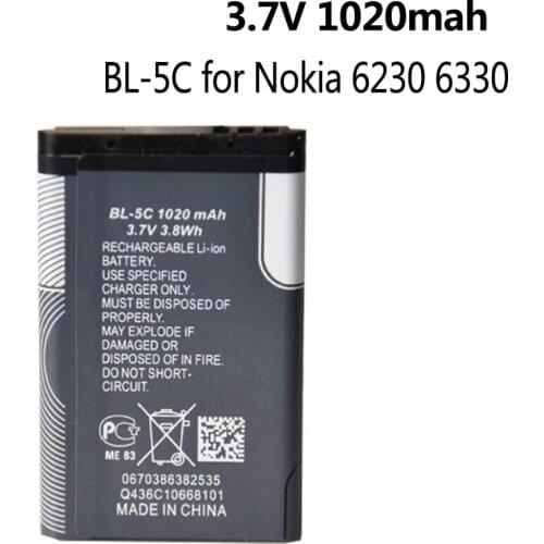 1020mah BL-5C BL5C BL 5C Replacement Li-ion Battery For Nokia 6230 6330 6263 6267 6270 6555 6300 C2-01 Mobile Phone Batteries